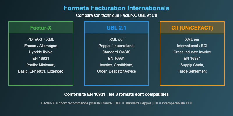 Formats de facturation internationale : comparaison technique pour échanges fournisseurs européens 9 Formats facturation internationale comparaison technique Factur-X UBL CII