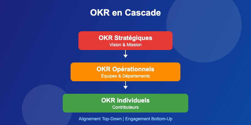 OKR en cascade : aligner objectifs stratégiques, opérationnels et individuels 7 OKR en cascade alignement objectifs strategiques operationnels individuels