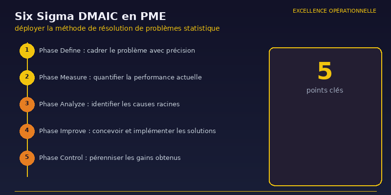 Six Sigma DMAIC en PME : déployer la méthode de résolution de problèmes statistique 1 Six Sigma DMAIC en PME - infographie