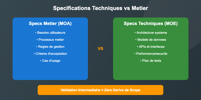 specifications techniques vs metier comparatif MOA MOE validation