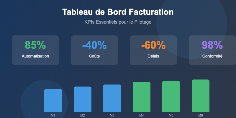 Tableau de bord facturation électronique : taux d'automatisation, coûts et délais de traitement 3 Tableau de bord facturation avec KPIs essentiels